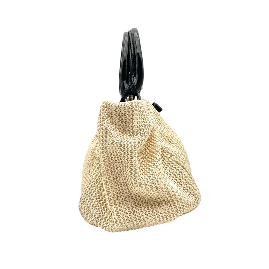 Used ANTEPRIMA 2way handbag RAFIA BOW RAFIA BOWHandbag Ivory/black enamel Women