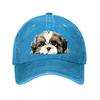 Shih Tzu Dog Pattern for Pet Lovers  Adjustable Snapback Sun Hat Outdoor Camping Travel Accessory Washed Baseball Cap