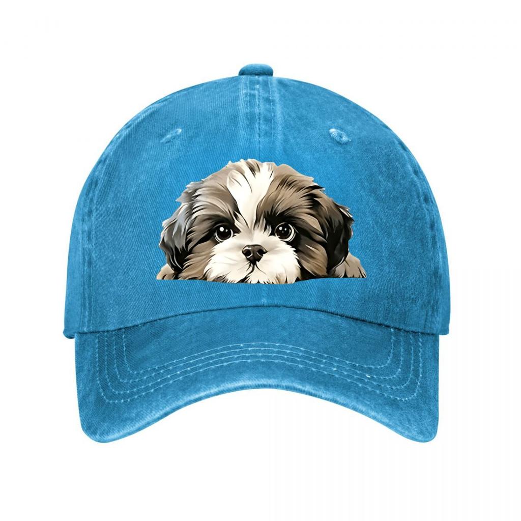 Shih Tzu Dog Pattern for Pet Lovers  Adjustable Snapback Sun Hat Outdoor Camping Travel Accessory Washed Baseball Cap