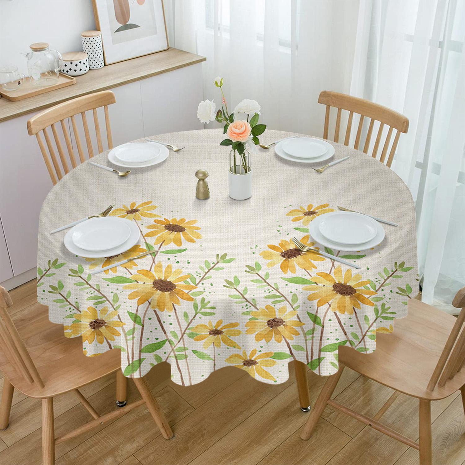 

Желтая круглая скатерть с цветами ромашки, водонепроницаемая крышка стола для украшения свадебной вечеринки, крышка обеденного стола