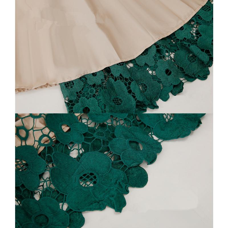 Crochet Hollow Out Flowy Patterned Lace Skirt Casual High Elastic Waist Below Knee Skirt Women's A Line Skirts Elastic Waist Skirts