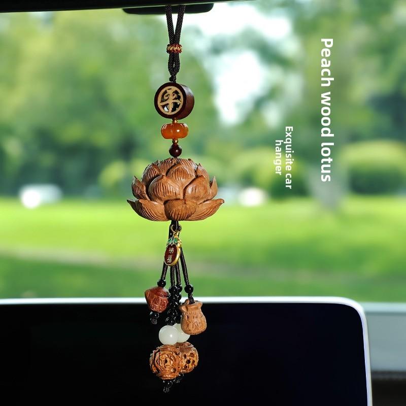 Auto-Schmuck mit handgefertigtem Holz-Lotuspendant für sicheres Fahren und Innendekoration
