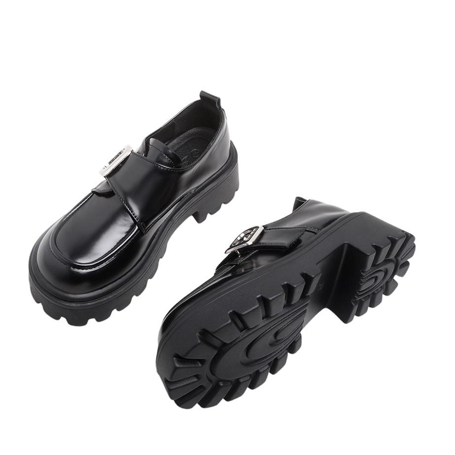 

Туфли из коровьей кожи для женщин, осень и зима, новые, на толстой подошве, черные, увеличивающие рост, туфли из кожи, мокасины в британском стиле, униформа, кожа 40 чёрный