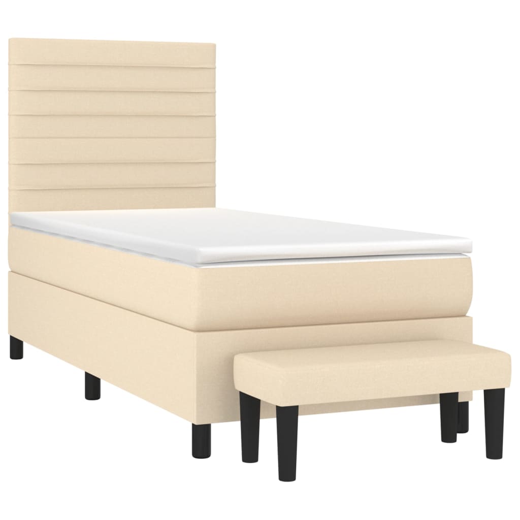 Box Spring Bed with Mattress Cream 90 x 200 cm Fabric