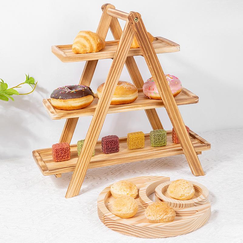 Wooden Three-Tier Tray Stand for Home & Kitchen – Stackable Fruit Dessert Display Organizer