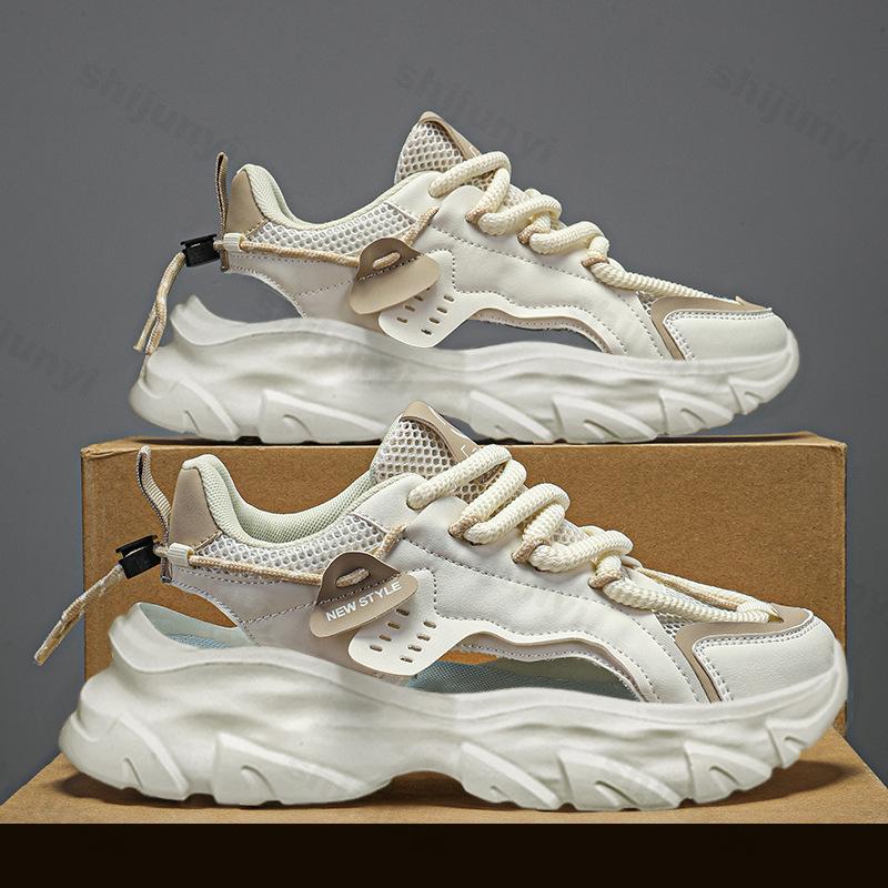 

Men s 2026 Summer Mesh Hollow Breathable Comfortable Casual Sport Sandals Fashi Thick Soled N Slip Low Top Platform sneakers 44 бежевий