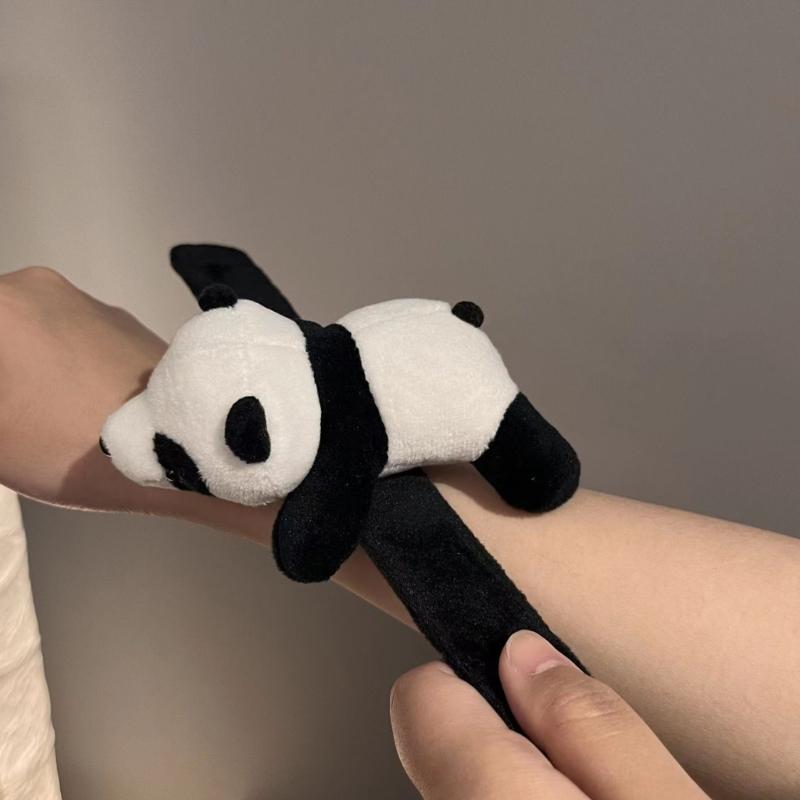 Cute Girls Panda Shape Slap Bracelet Headband Hair Rope Plush Hair Tie Elastic Hair Rope for Girls Cartoon Hair Styling