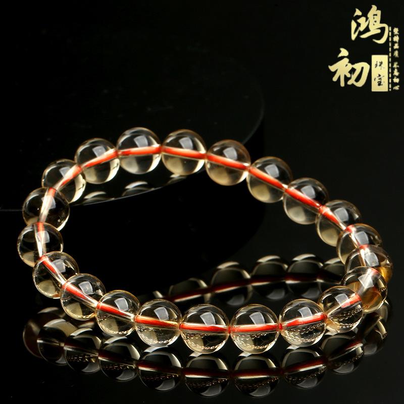 Hongchu Crystal Natural7A Premium Yellow Citrine Round Bead Bracelet Brazilian Citrine Bracelet Semi-finished Product
