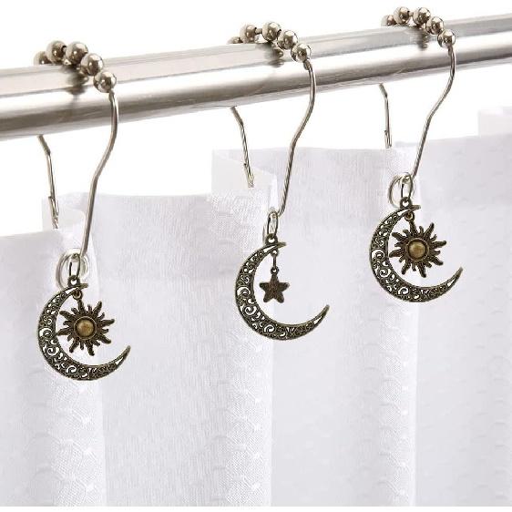 

Sun Moon Star Decorative Shower Curtain Hook Set of 12 - Stainless Steel, Bronze Finish - Rust Proof, Easy Glide, Multi-Purpose