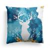 Christmas Western Blue Watercolor Elk Throw Pillow Cover With Short Plush Print For Living Room Sofa Decoration Cushion Cover