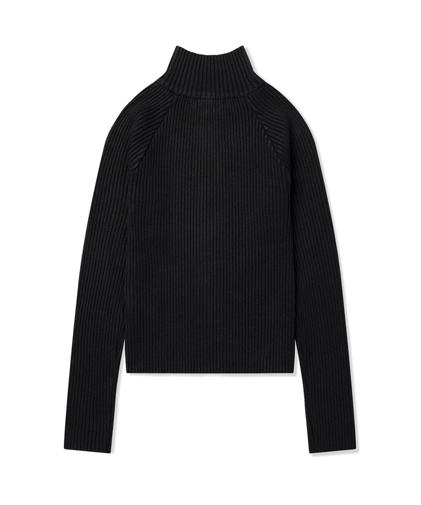 PHOS333 W Stand Neck Knit Zip-Up/Black