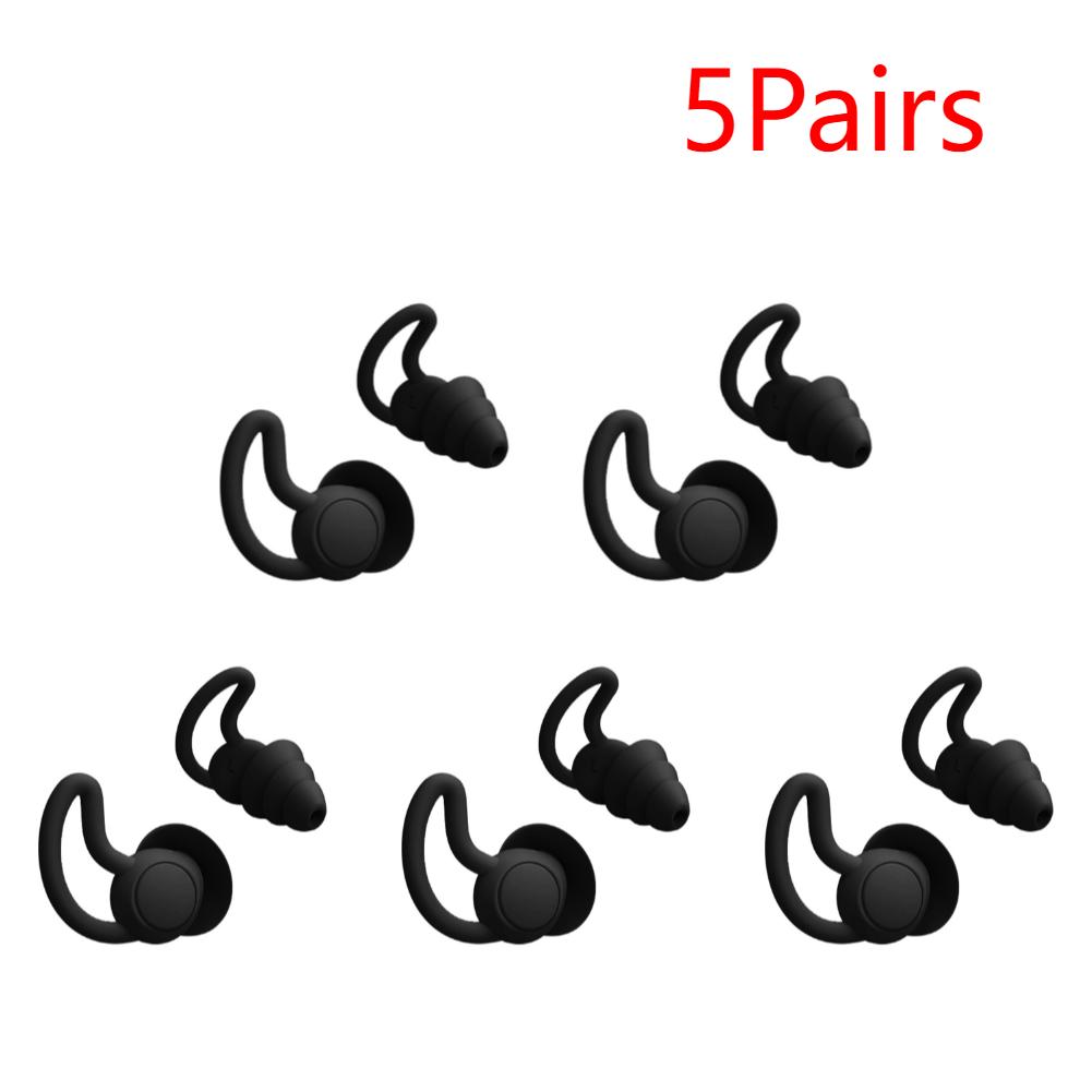 5 Pairs Silicone Ear Plugs Sound Insulation Soft Reusable Noise Cancelling Hearing Protection Waterproof Sleeping Swim Earplugs