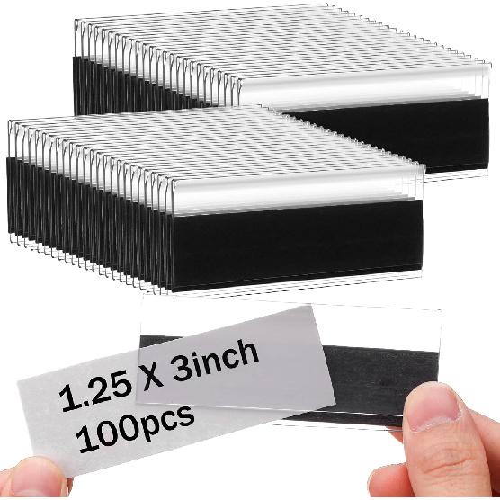 Fainne 50 Pcs 1.25" H Magnetic Shelf Label Holders for Metal Racks and Shelves, 3'' Long Clear Magnetic Shelf Label Strips Gondola Price Tag talled