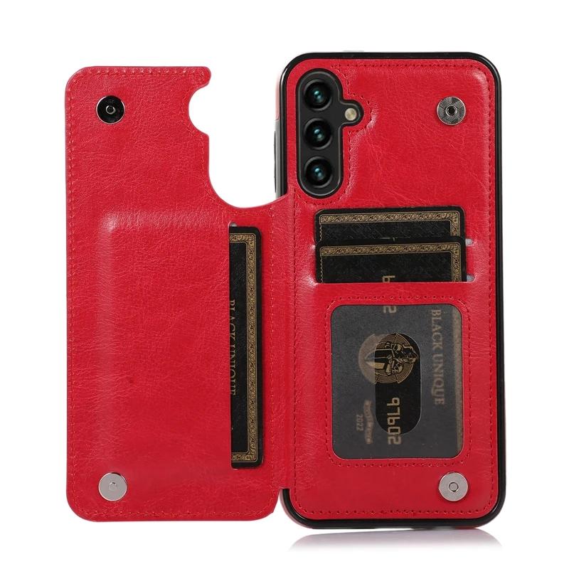 For lommebok Dobbelknapp Flip Lærveske For Samsung Galaxy S24 Ultra S23 FE S22 Plus S21 S20 A13 A14 A15 A51 A52 A53 A54 A71 A73