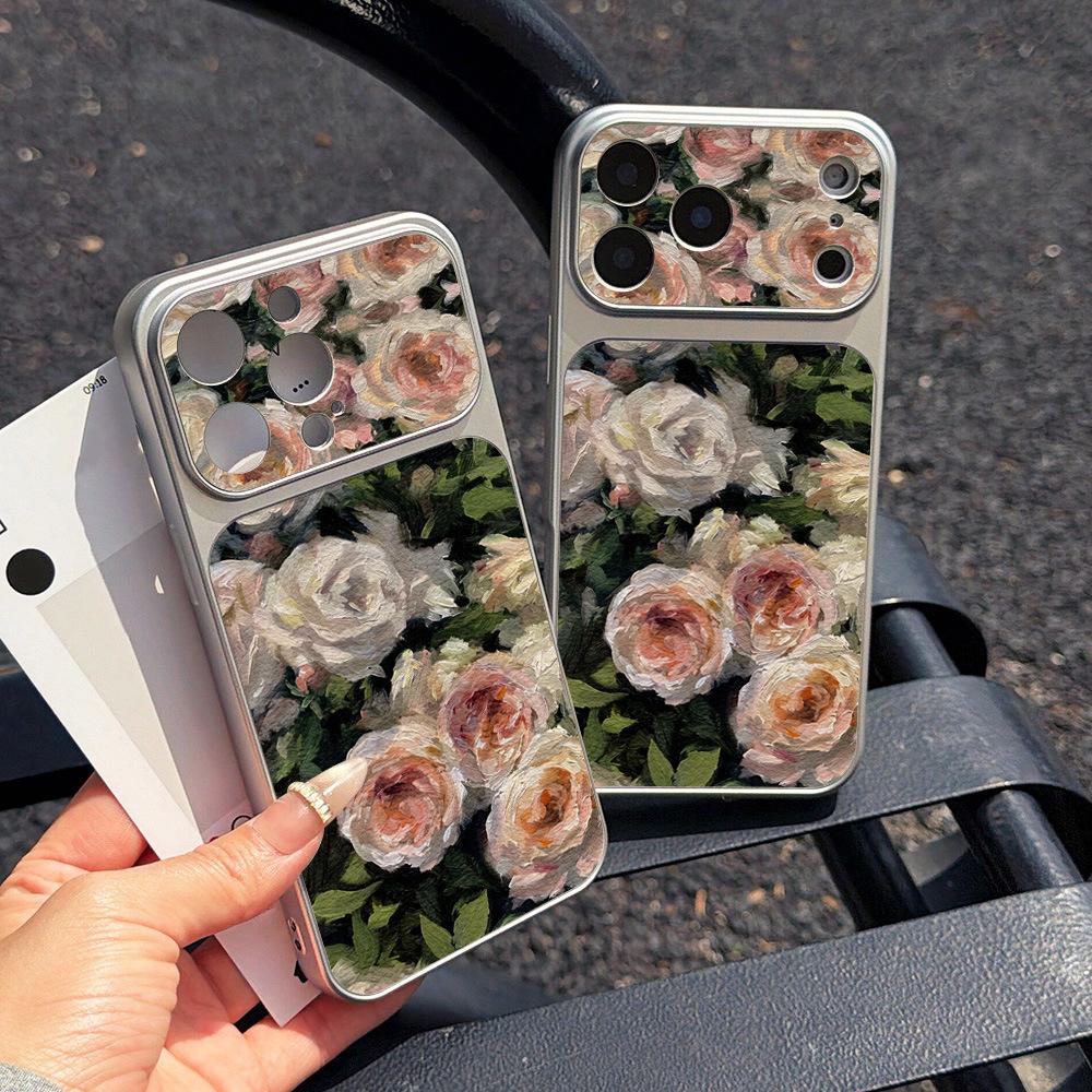 Oil painting rose is suitable for Apple 16ProMax seconds to change the leather mobile phone case 15/14 all-inclusive 17 advanced tide case