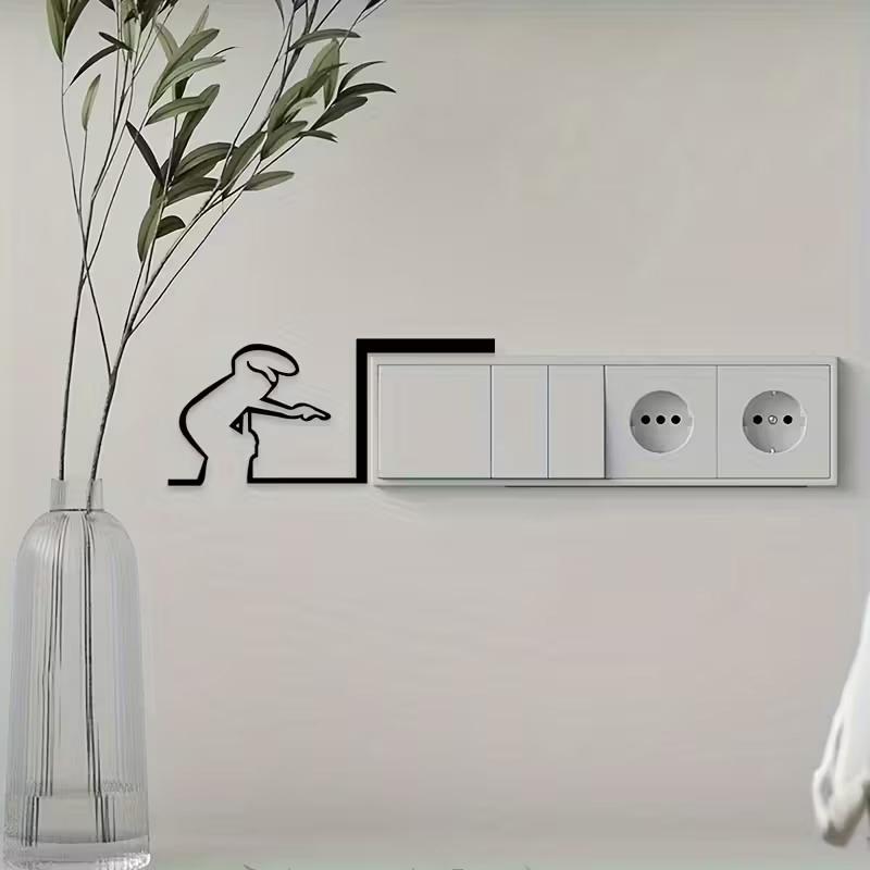 Minimalistischer La Linea Schalteraufkleber Zeichentrickfigur Netzschalter Aufkleber Strichzeichnungsdesign Wanddeko für Zuhause, Büro, Café