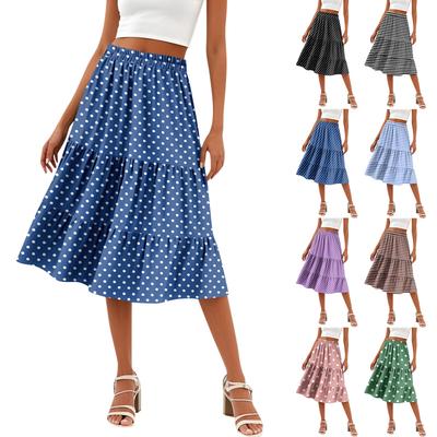 Damen Casual High Waist A-Linienrock Polka Dot Streifen Bedruckter Rock Mit Taschen