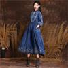 Johnature Niche Cotton Embroidery Frenulum Solid Color A-Line Dress Woman Spring Half Sleeve V-Neck Dress
