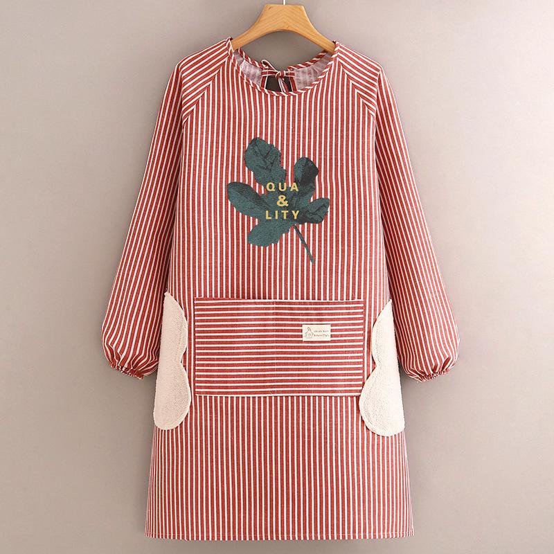 Cotton and Linen Long-sleeved Apron Kitchen Home Breathable Anti-fouling Cooking Apron Smock for Women