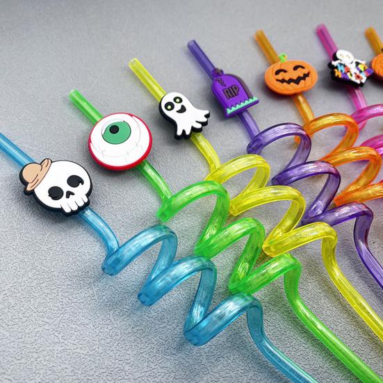 8Pcs Halloween Reusable Drinking Straws Children Spiral Beverage Straw for Hot Cold