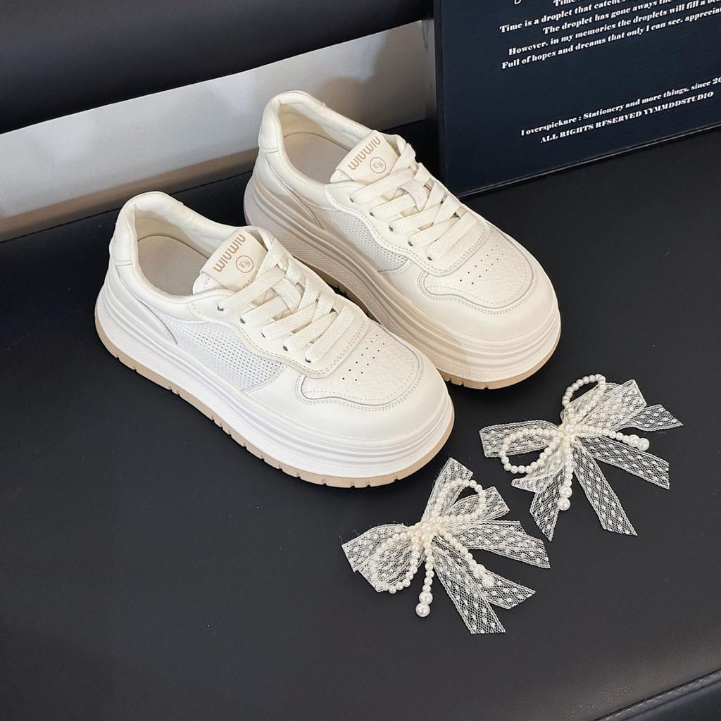 Leather mesh breathable little white shoes women's 2025 summer new lightweight thick-soled heightening Korean version of versatile casual sports shoes