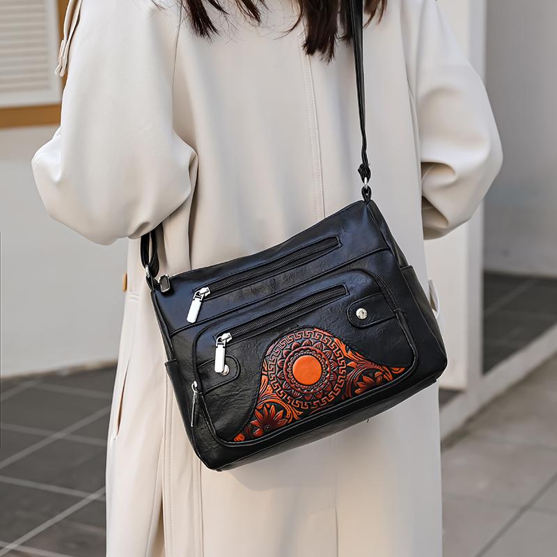 Women's Soft Leather Middle-aged Mother Bag Large Capacity Shoulder Crossbody Bag