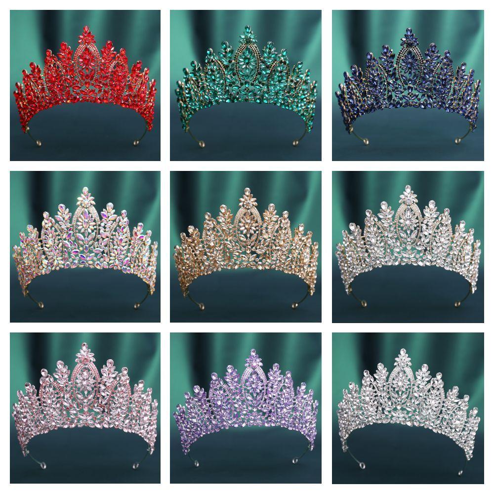 Luxury Bridal Tiara Multi Color Pageant Crown Headwear Baroque Crystal Wedding Crown  Women Party