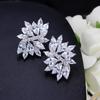 CMM Korean Style Silver Color Ice Flower Cubic Zirconia Stud Earrings