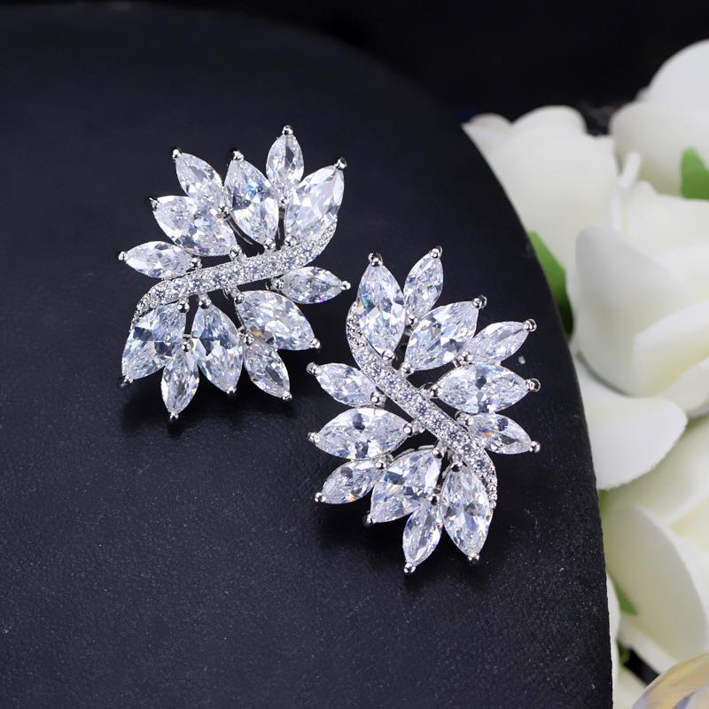 CMM Korean Style Silver Color Ice Flower Cubic Zirconia Stud Earrings