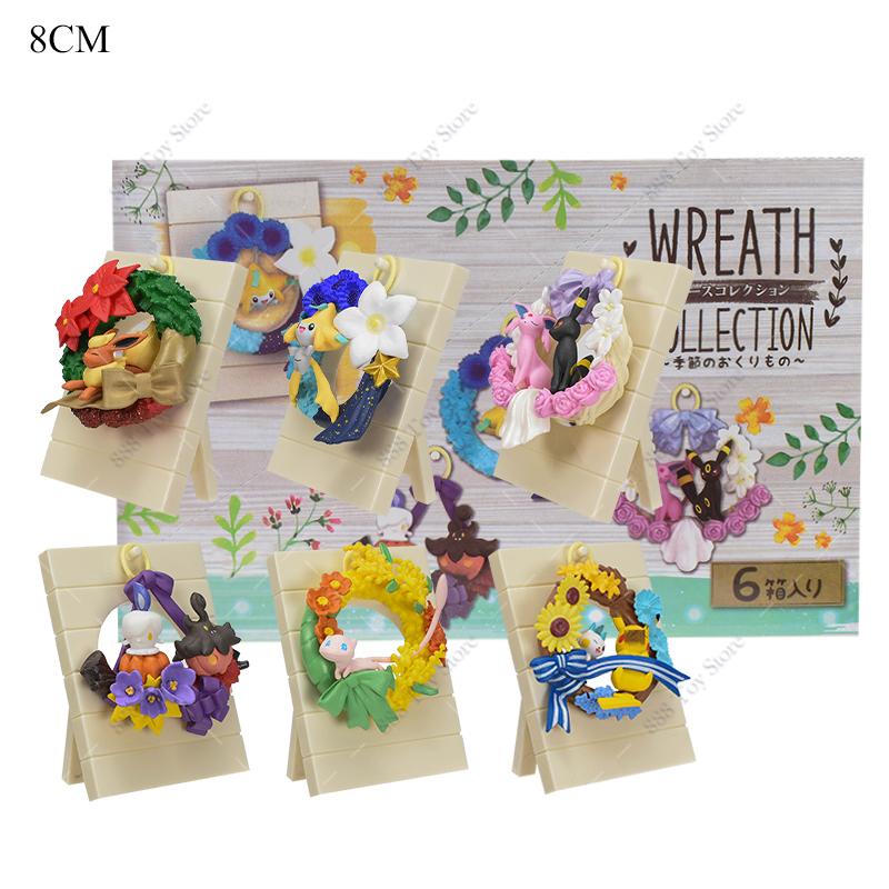 6Pcslots  Anime Figure Set Elf Ball Eevee Teacup Garden Succulent Plants Action Model Perfume Bottle Doll Toy Kids Gifts