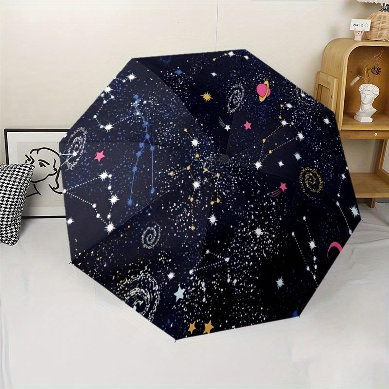 Sternenhimmel-Muster Neuer Automatischer Faltregenschirm, 1 Stück Tragbarer Reise-Regenschirm mit 8 Speichen, Unisex Outdoor-Sonnenschirm für Hallo