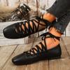 Fashion Autumn Ballet Flats Shoes Women Comfy PU Leather Shoes Luxury Women Square Toe Flat Mary Janes Casual Lace-up Ladies Shoes