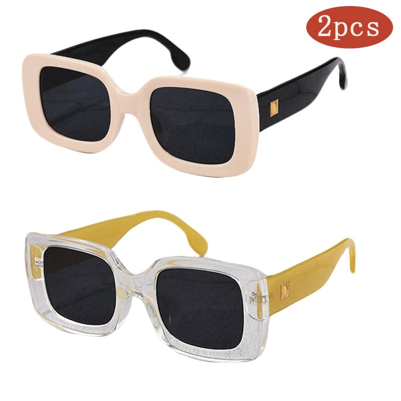 2pcs Square Brand Sunglasses Women Luxury Brand Travel Rectangle Sun Glasses Female Fashion Retro Small Eyeglasses UV400