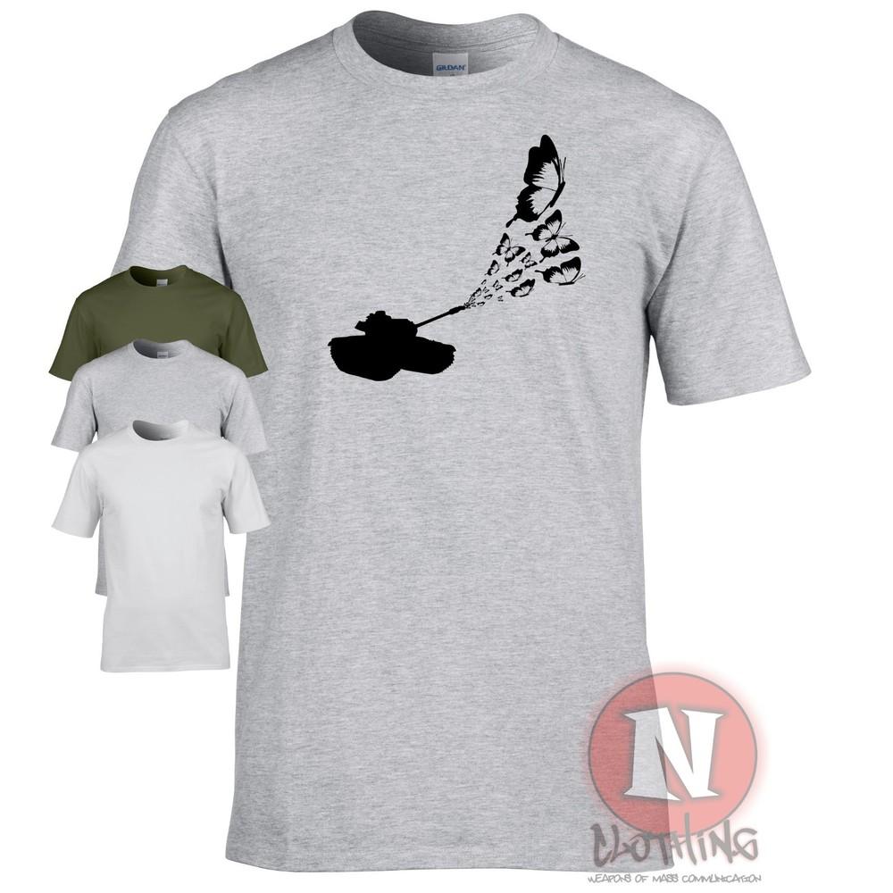 Tank firing butterflies T-shirt military armour World of war Tanks for peace