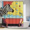 Animal Pattern Pop Art Shower Curtain Zebras Bathing In A Bubble Tub Red, Blue, Yellow Colorful Background Bathroom Decor Home A