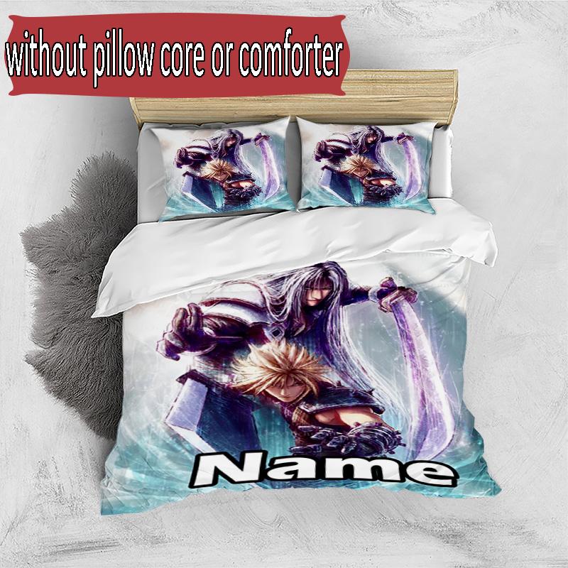 3pcs Duvet Cover Set (1*Duvet Cover + 2*Pillowcase, Without Core), Custom Name Final Fantasy Pattern Bedding Set, Home Bedroom Decor Gift