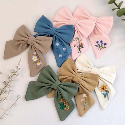 Baby Girls Hairclip  Embroidery Hair Bows Big Bows Hairclip Cotton Linen Barrette