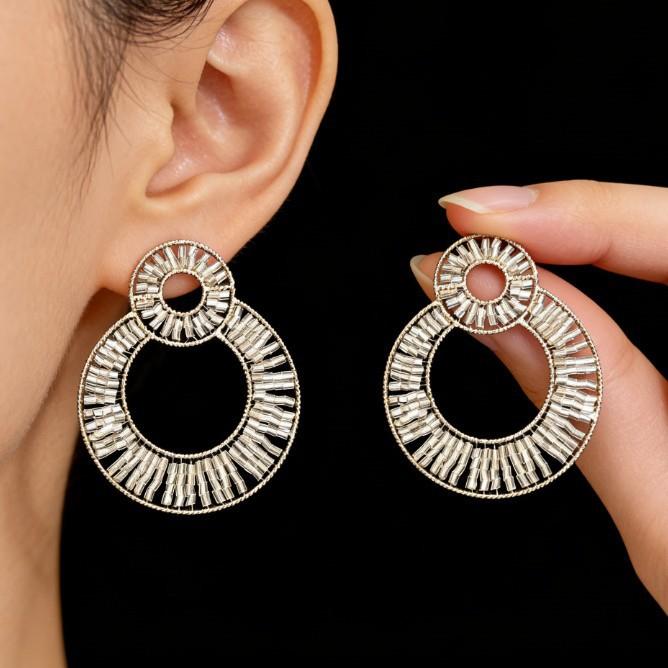 Earrings Original Hand-Woven Beaded Earrings Ethnic Style Retro Personalized Design Multi-Ring Earrings