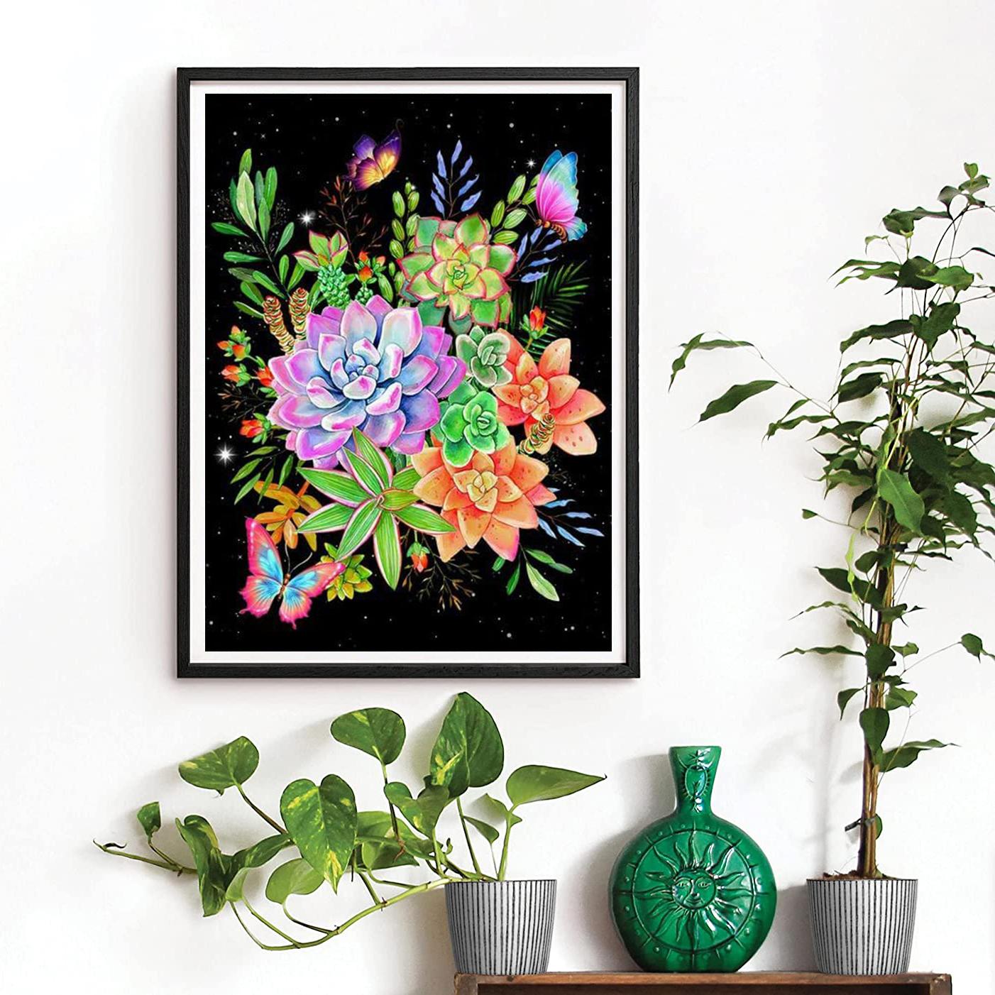 

5D Diy Алмазная картина Цветные цветы на черном фоне Набор для вышивки крестом Полная алмазная вышивка Мозаика Художественная картина Стразы Декор Подарок Full Round 20x30cm