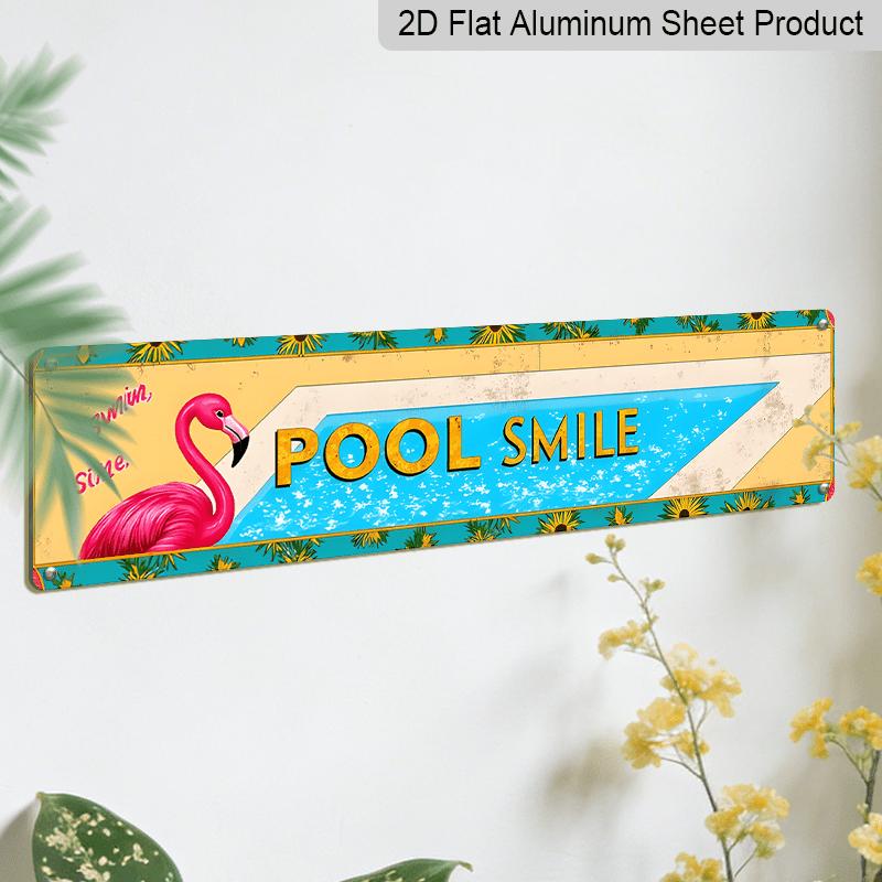 2D Flat 1pc Vintage Sign Featuring A Pink Flamingo and The Words 'POOL SMILE.' Made of, This ElegantAluminium Decorative Sign Is Perfect for Homes