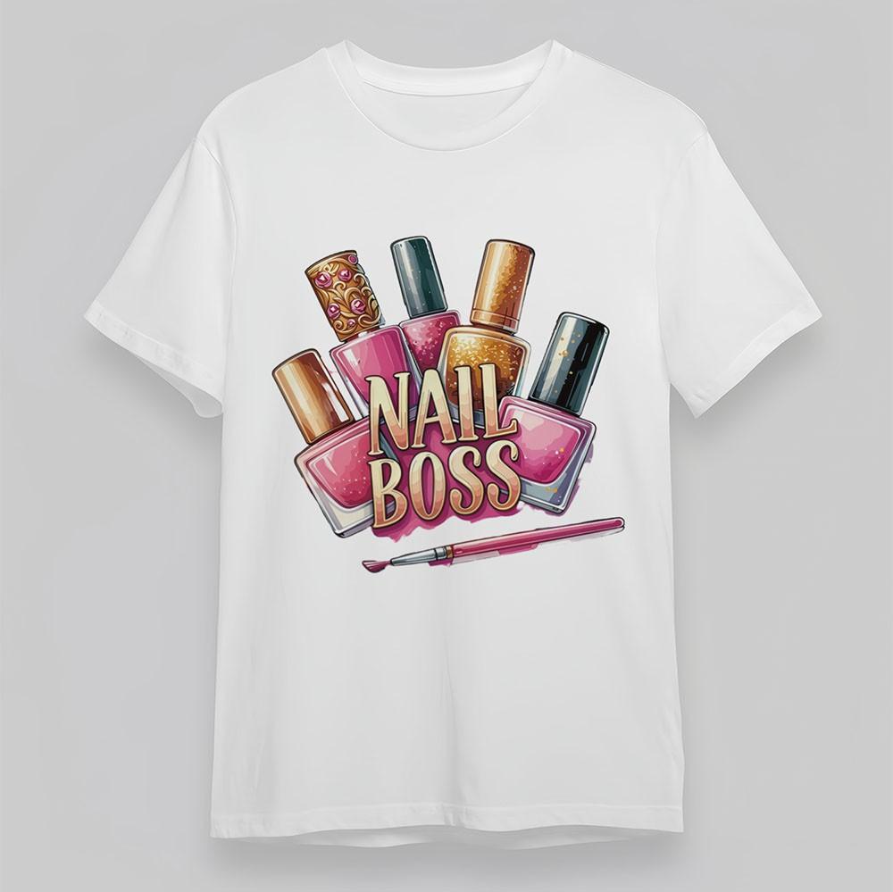 

Women s Comfy Soft T-Shirt Nail Boss Polish Tee White Cotton Short Oversize Tee 4XL