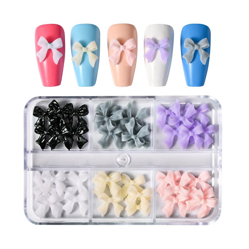 30Pcs/1Box White Ribbon Resin Bowknot Nail Charm Parts 3D Ribbon Nail Art Decoration Accessories Diy Manicure Design