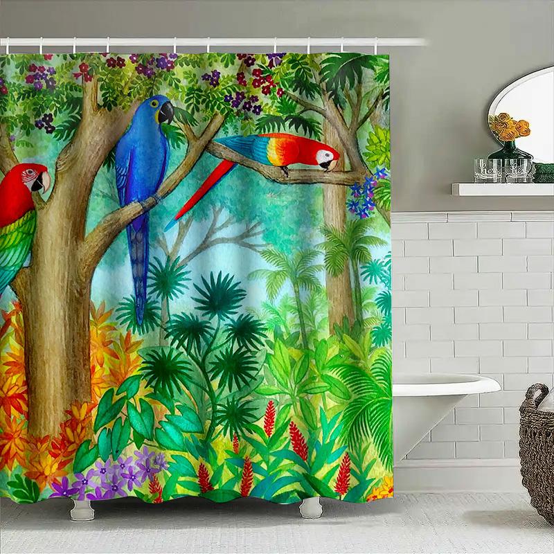 Vibrant Rainforest Shower Curtain With Parrots Home Decor Bathroom Accessories Taurusduan