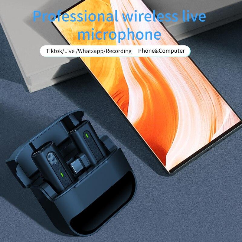 Wireless Microphone Lavalier Mic Noise Reduction Live Interview Mobile Phone Recording for iPhone Type C Charging