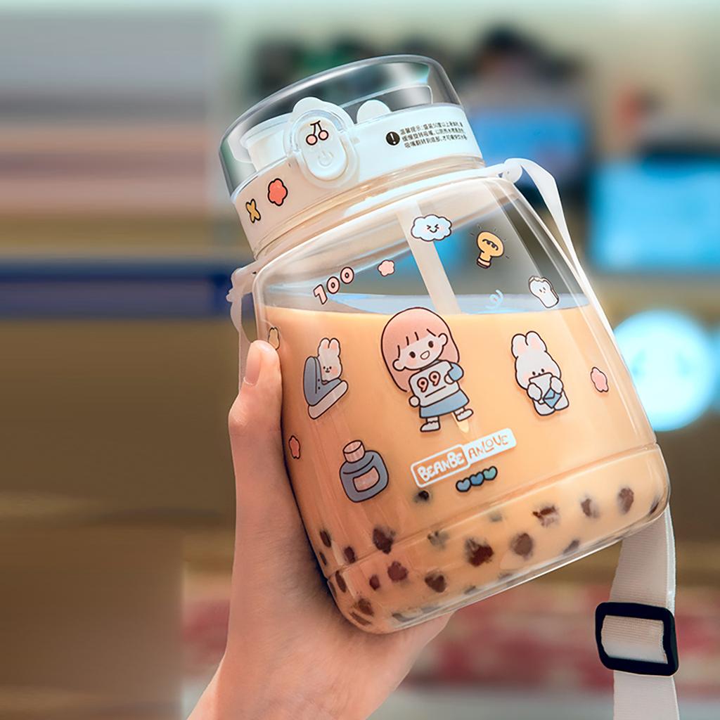 1.3L Pot Pot Cup Children's Straw Cup Adult Universal Plastic Water Bottle Portable Travel Bottle Large Capacity Lovely