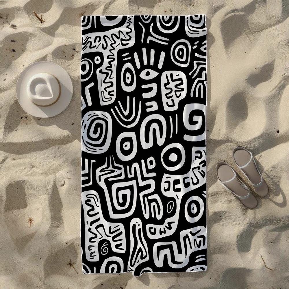 Paisley & Tribal Symbol & Abstract Floral Beach Towel, Soft Durable Quick-Drying, Ideal For Summer Beach, Swimming & Camping