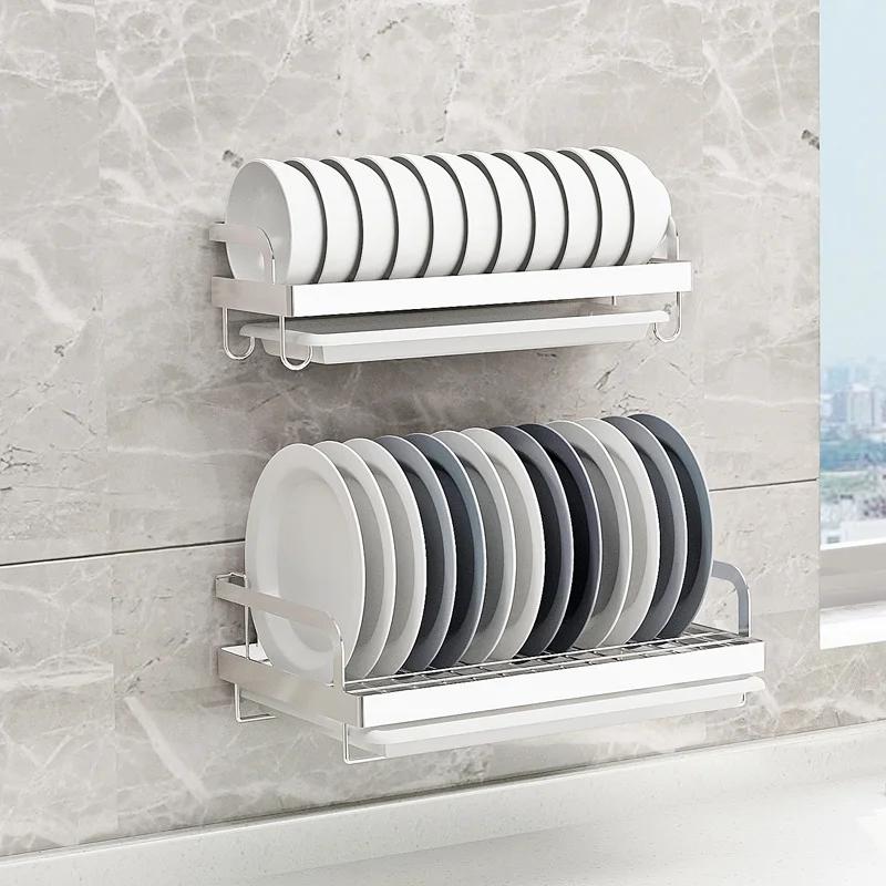 Dish Drying Rack 304 Stainless Steel Wall Mounted Kitchen Organizer Drain Holder Plate Storage Shelf Sink Drainer Cutlery Box