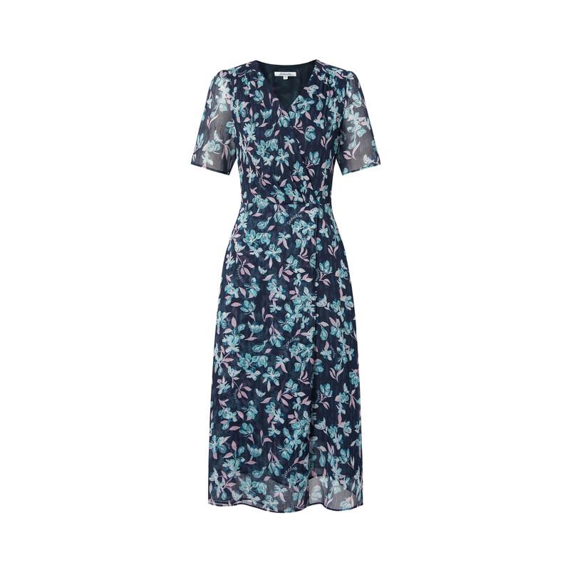 Anna Kou Floral Print Wrap Chiffon Midi Dress