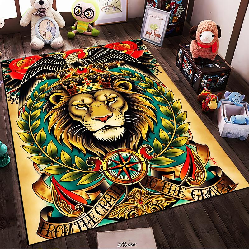 Majestic Lion with Crown and Eagle Art Design Living Room Carpet Suitable for use as an anti-slip for living room bedroom sofas