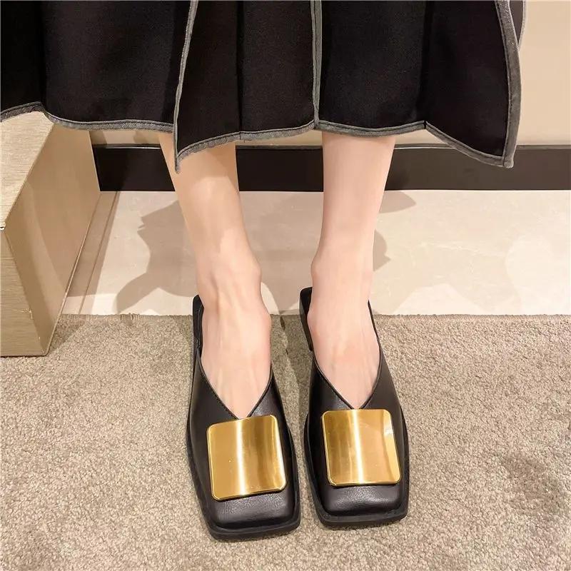 Fashion Women's Slippers and Ladies Sandals Square Toe Mules Shoes Low Price Summer Slides Sale 39 Korea Style Original 2025 Trend Shoe